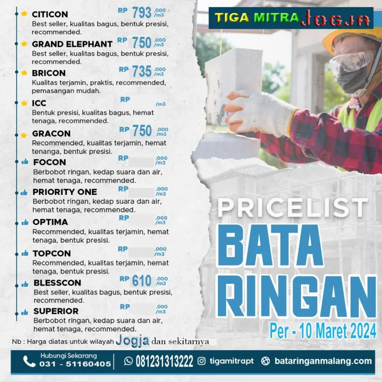 Harga Bata Ringan Yogyakarta 2024