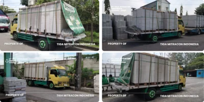 Pengiriman bata ringan ke lokasi proyek di Yogyakarta oleh PT Tiga Mitracon Indonesia