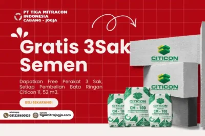 Promo gratis 3 sak semen perekat Citicon untuk pembelian bata ringan di Yogyakarta